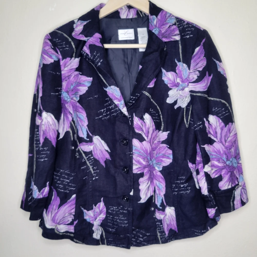 Emma James Linen Blend Floral Blazer, Size 12